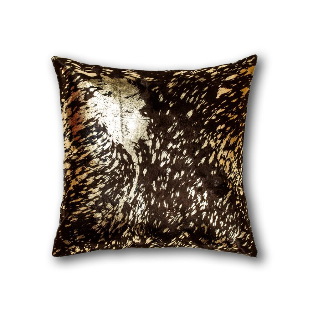 Natural Home Decor Torino Scotland Cowhide Pillow | 1-Piece | Chocolate & gold
